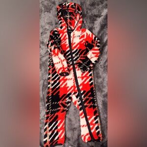 The North Face Kids Plaid Fleece Jumpsuit - Red and Black